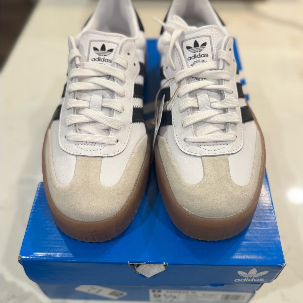 Adidas Women’s Sambae White and Black Sneakers with Gum Sole